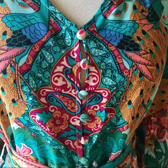 Jardin Des Plantes Peacock Romper In Turquoise - Picture 8 of 8